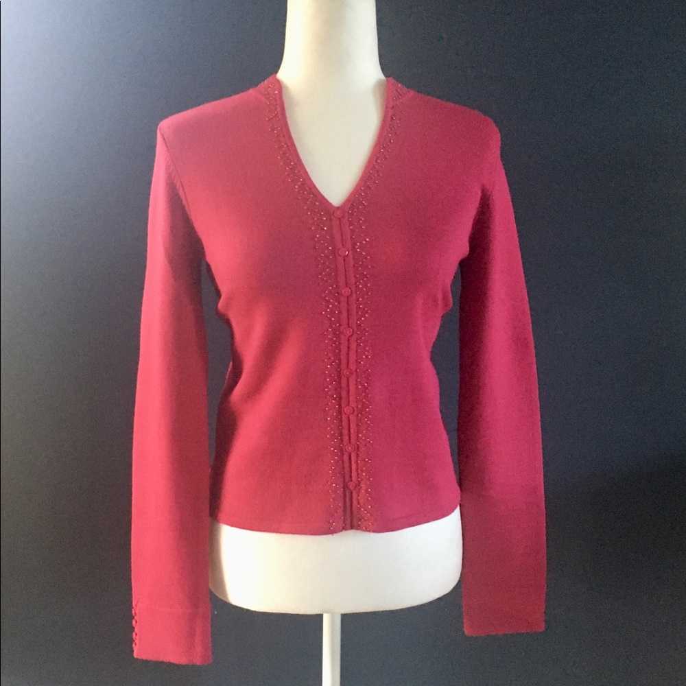 Sigrid Olson Sport Pink Beaded Pullover SMALL